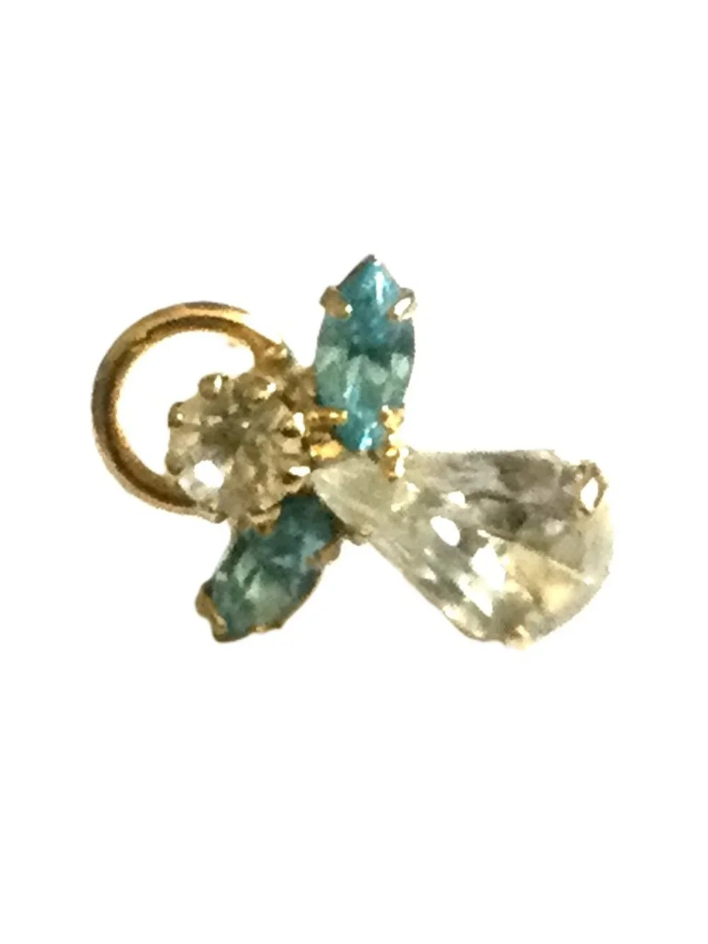 Vintage 1960s Birthstone Guardian Angel Lapel Pin‎ Gold Tone Rhinestone